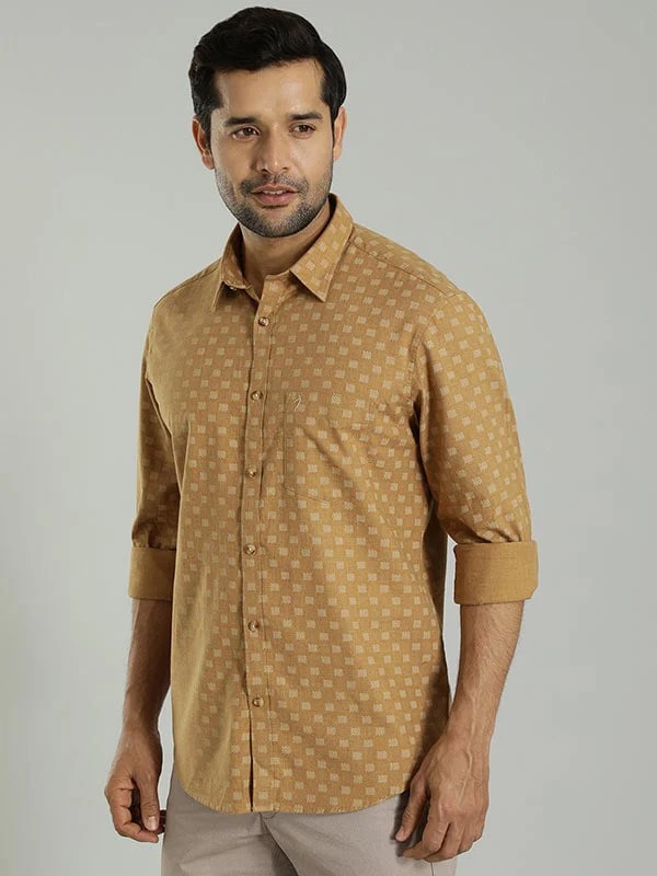 Indian Terrain Men All Over Print Khaki Shirt